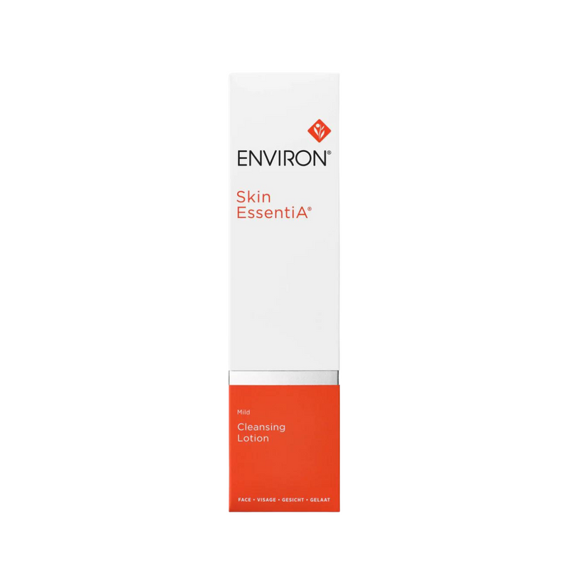 Environ Mild Cleansing Lotion in a 200ml bottle, gentle facial cleanser with a clear liquid texture and white cap.
