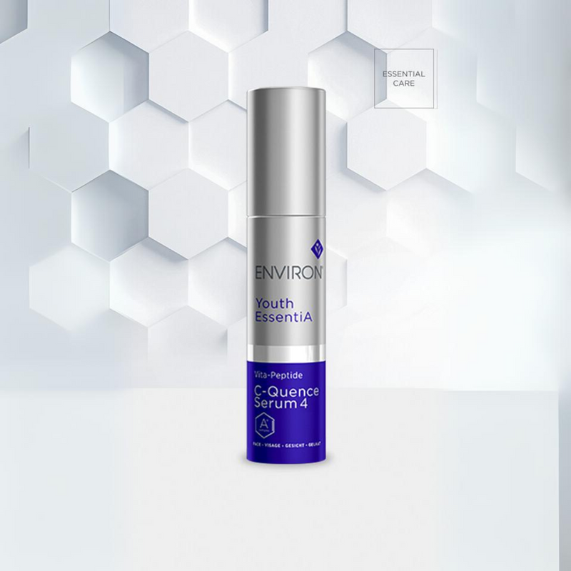 Environ Vita-Peptide C-Quence Serum 4 in a sleek glass bottle with dropper, designed for skincare and anti-aging.
