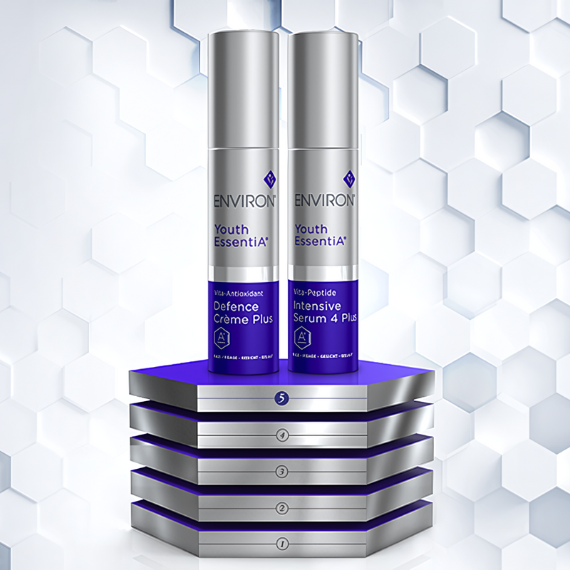 Environ Vita-Antioxidant Defence Crème Plus jar with cream inside, featuring a white and gold packaging design.