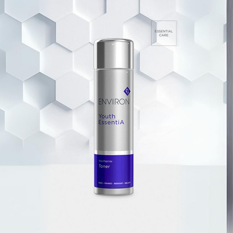 Environ Vita-Peptide Toner in a clear bottle with a white label, showcasing the skincare product for revitalizing skin.