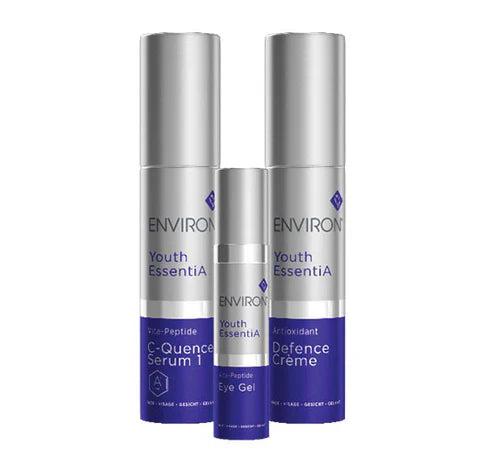 Environ YE Kit #1 with antioxidant defence crème and Vita-Peptide Eye Gel, skincare set for youthful skin enhancement.
