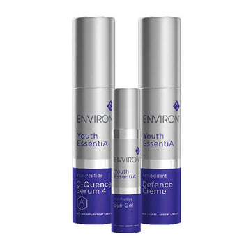Environ YE Kit #4 includes antioxidant defence crème and Vita-Peptide Eye Gel, skincare products in sleek packaging.